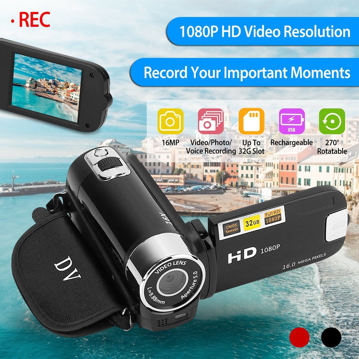 LJG HD 1080P Digital Video Camcorder with 16X Zoom