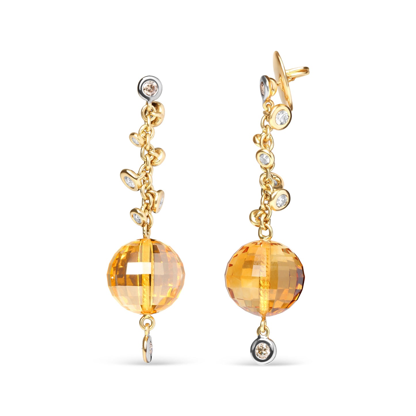Boucles d'oreilles pendantes en or jaune 18K, diamants et citrine