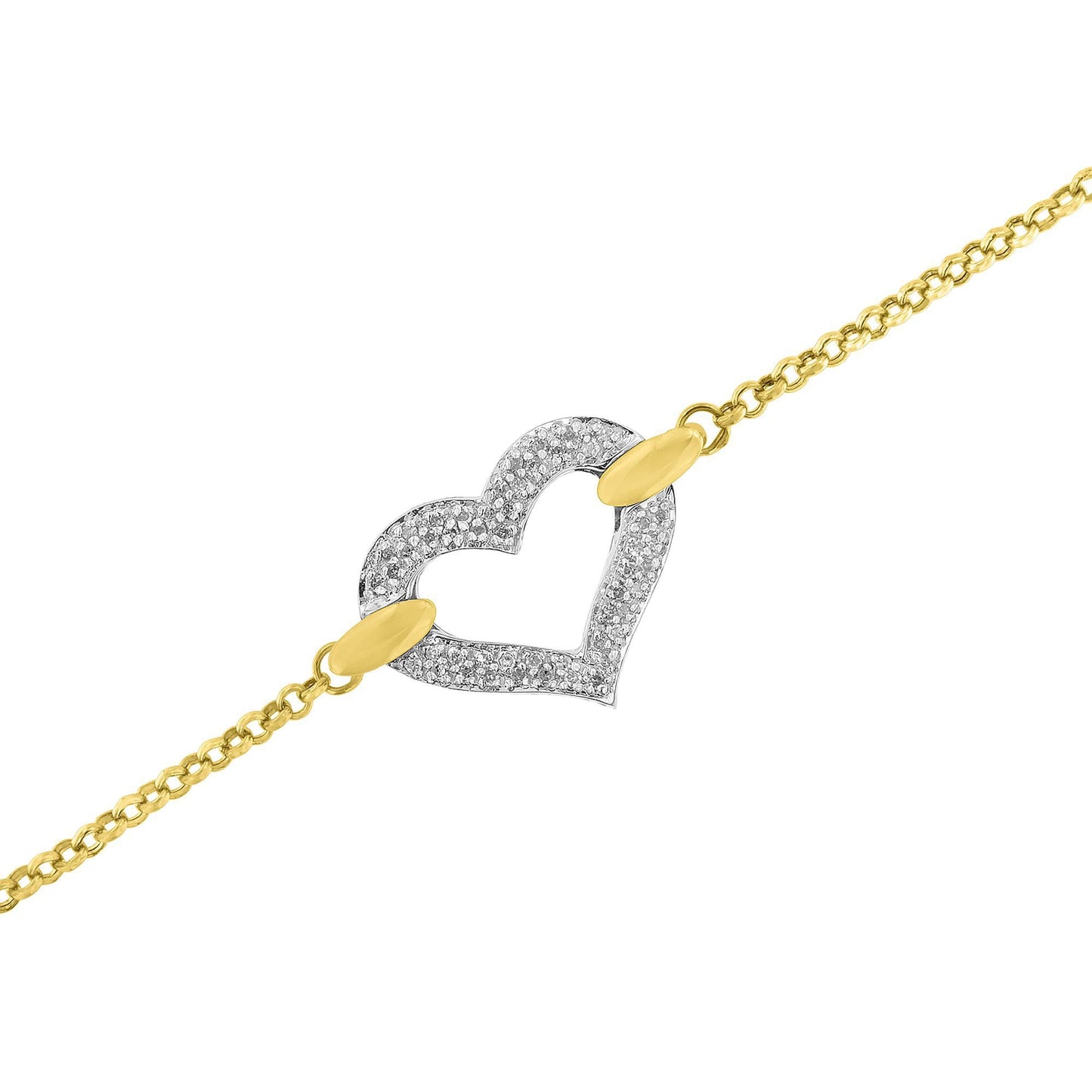 Pulsera de encanto de corazón de diamante de dos tonos de oro de 10K - 1/4 Cttw