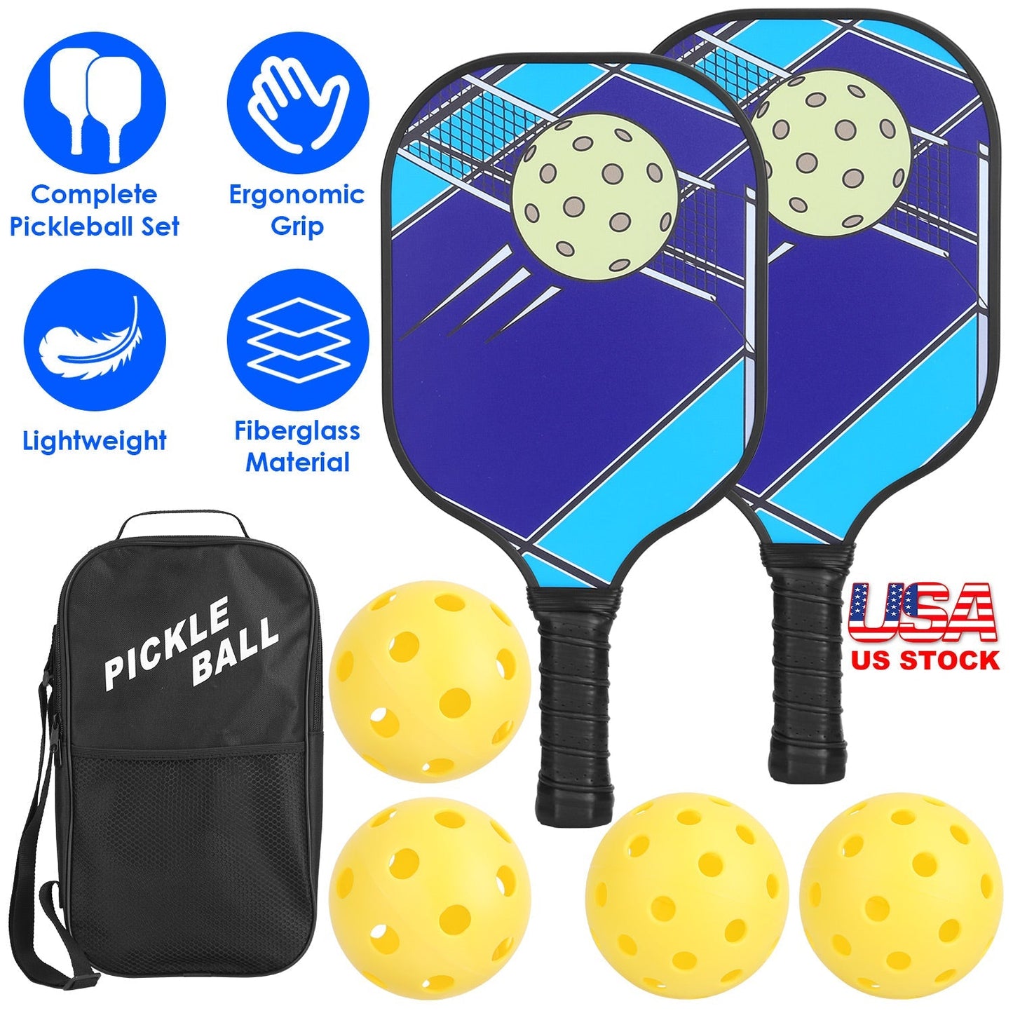 Ensemble de Pickleball Premium avec Paddles en Fibres de Verre et Sac de Transport