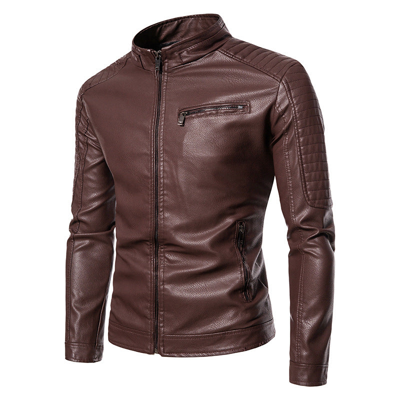 Men's Slim Fit PU Leather Bomber Jacket