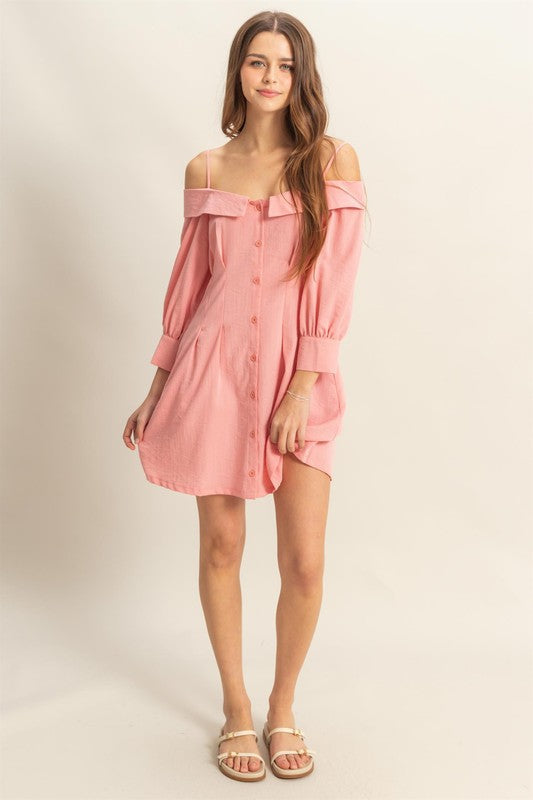 Vestido Mini Elegante con Tirantes Espagueti y Bolsillos