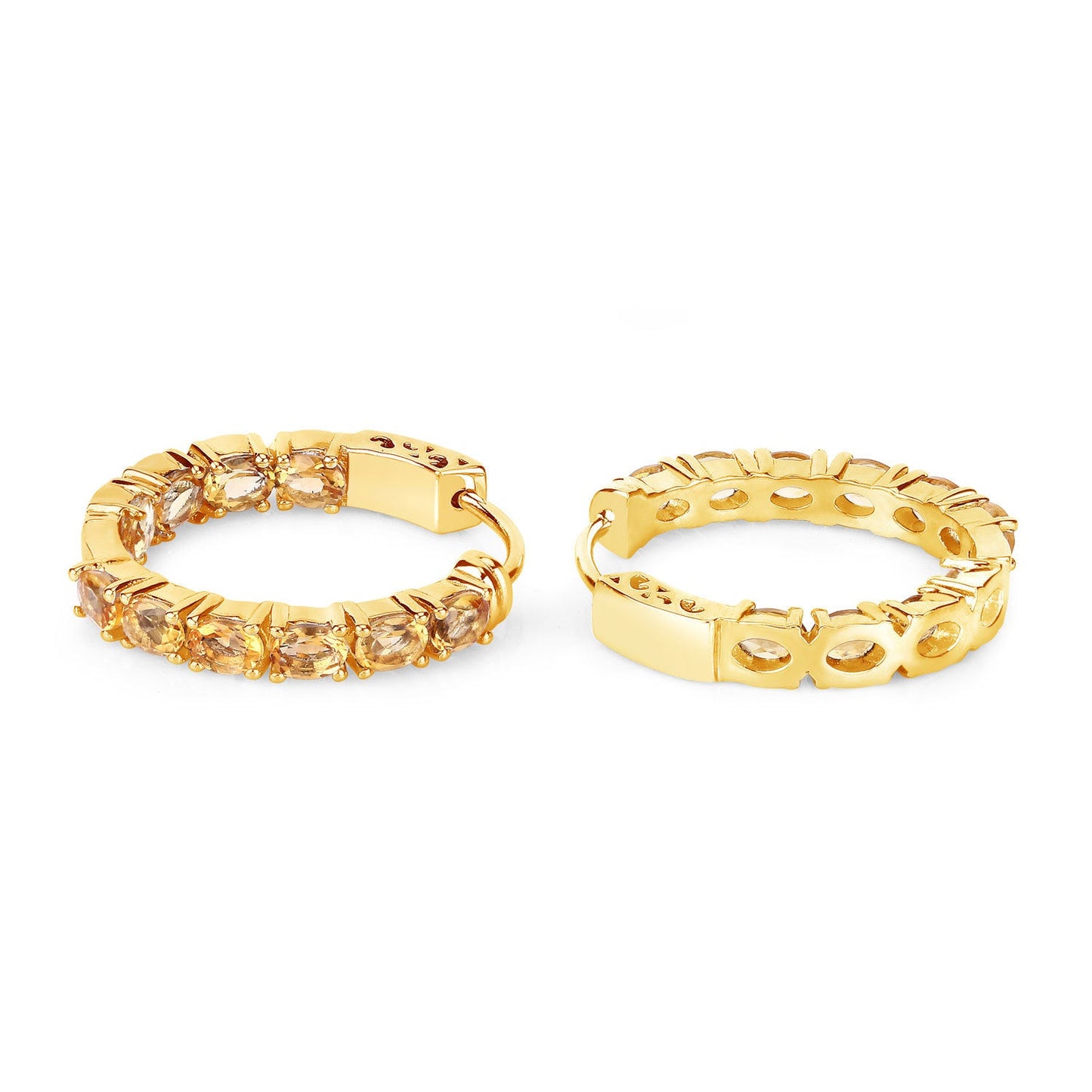 Boucles d'oreilles créoles en argent sterling .925 avec citrine véritable de 3,20 carats