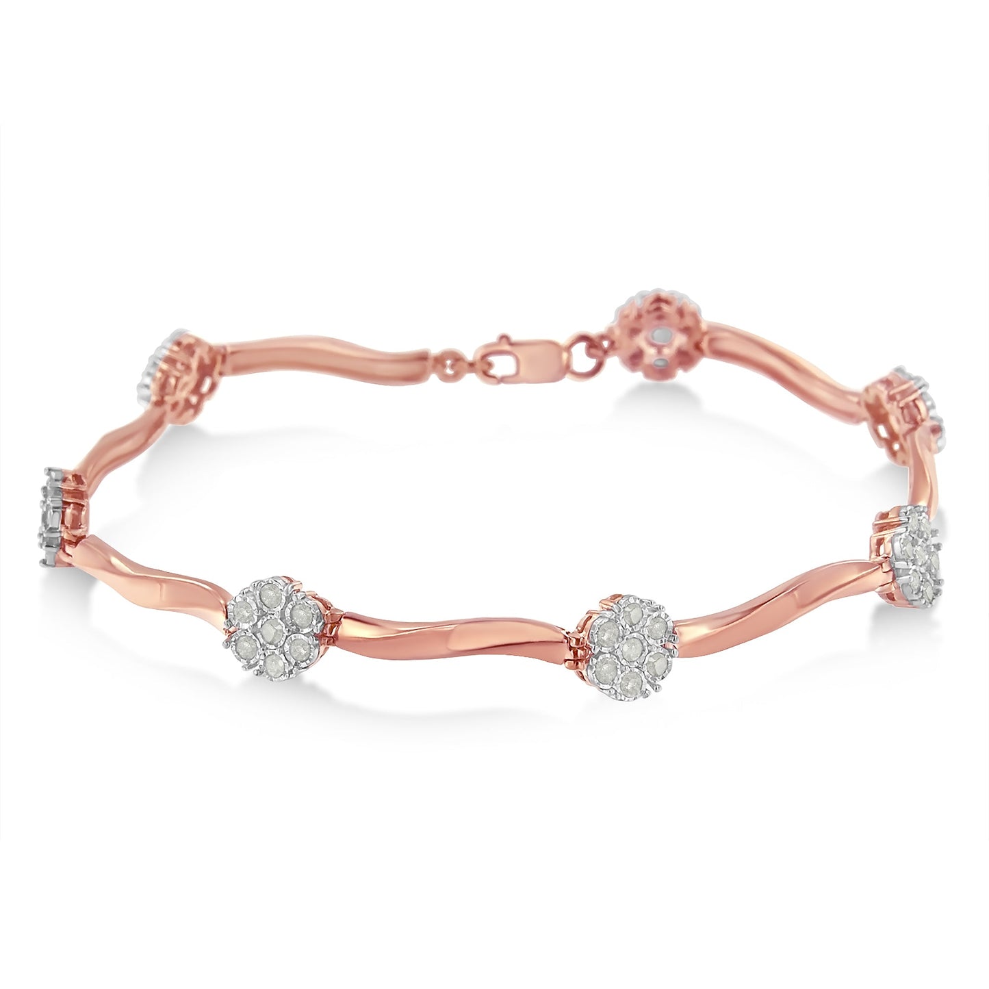 .925 10k Or Rose Plaqué Argent Sterling Bracelet Floral en Diamant