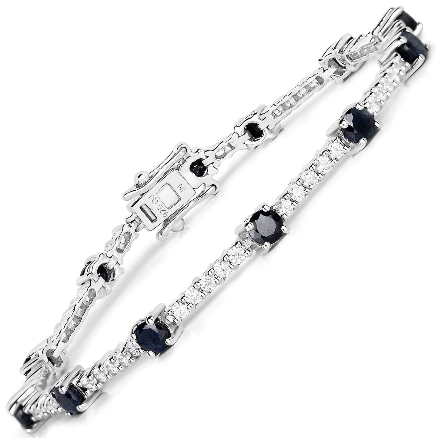 Bracelet en saphir bleu véritable de 6,21 carats et zircon blanc
