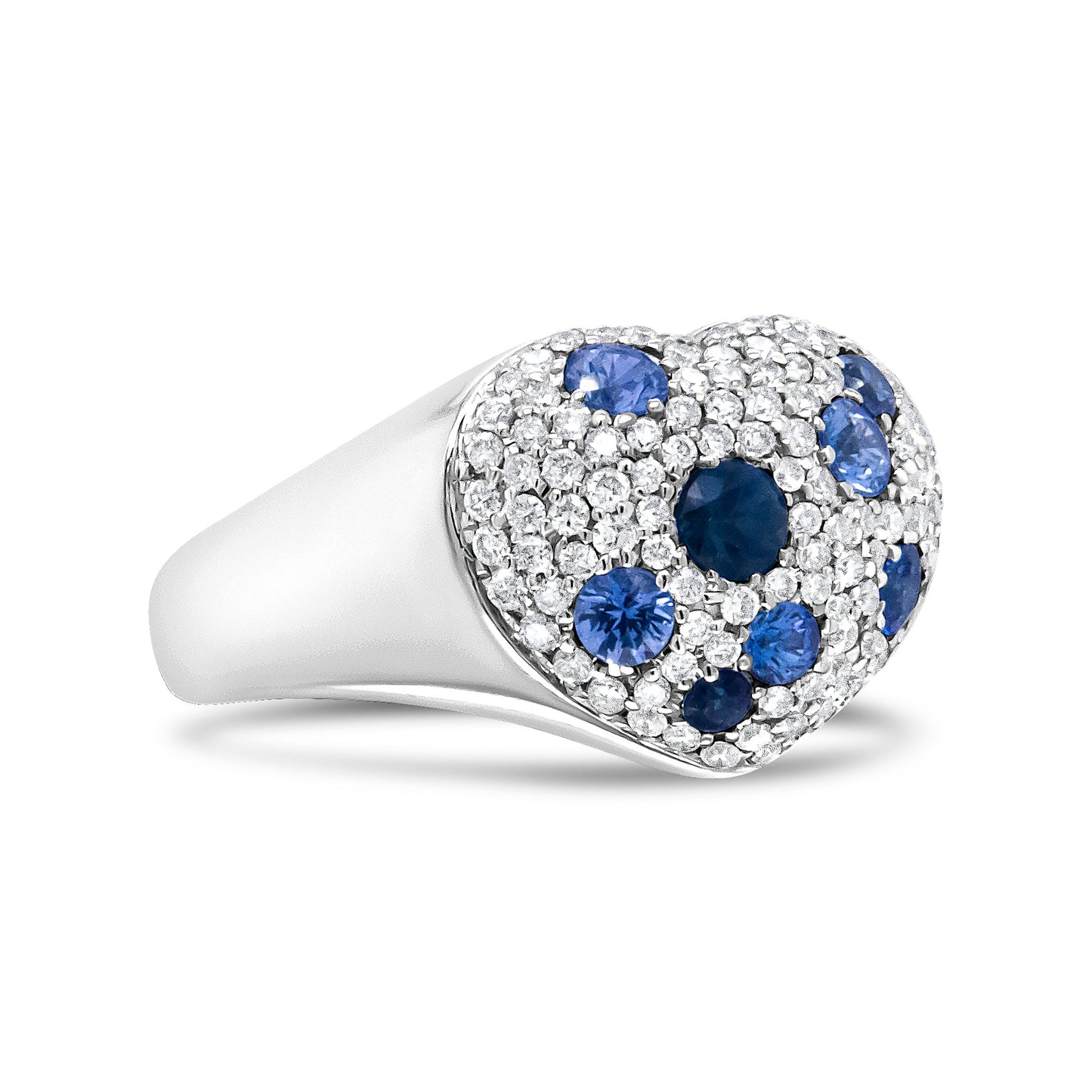 18K White Gold Blue Sapphire & Diamond Heart Ring - Size 7.5