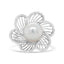 14K White Gold Pearl and Diamond Flower Blossom Ring - Size 6.50