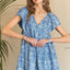 Summer Printed V-Neck Ruffle Sleeve Mini Dress