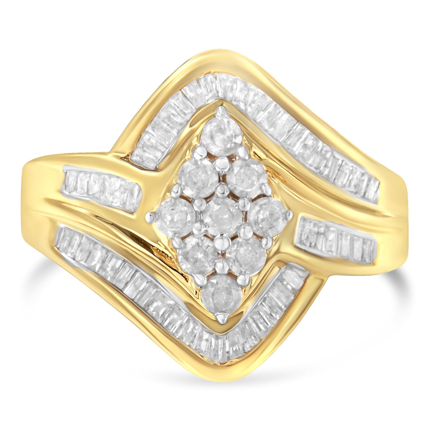 Bague en diamant en cluster avec contournement en or jaune 10K sur argent sterling - Taille 6