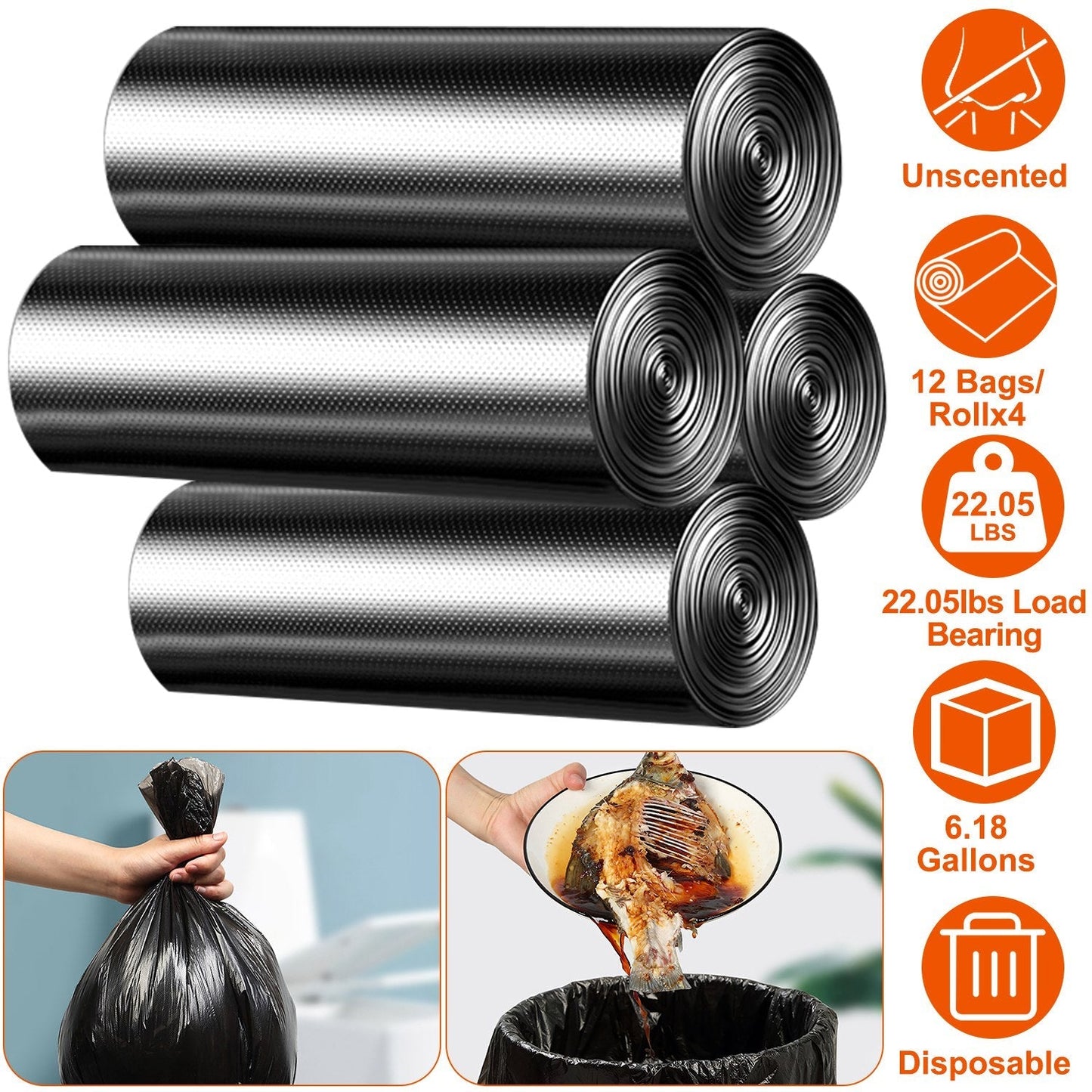 GBruno 4 Rolls Black Garbage Bags