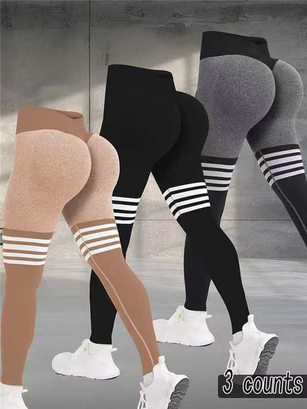 High Waist Striped Outdoor Sports Tights for Women