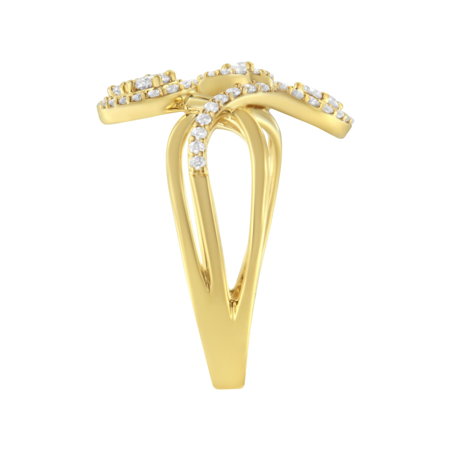 10K Yellow Gold Diamond Layered Crossover Leaf Ring - Size 7