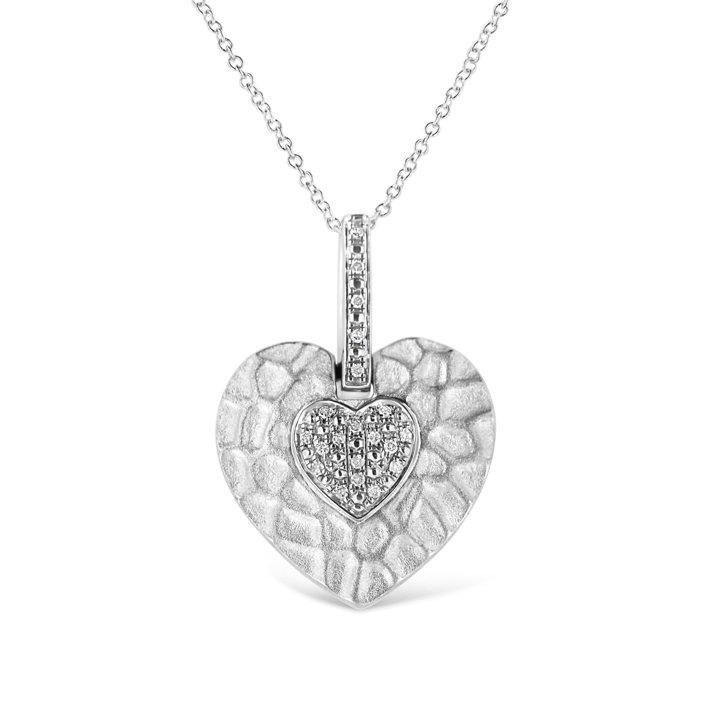 .925 Sterling Silver Heart Pendant Necklace with Diamond Accents