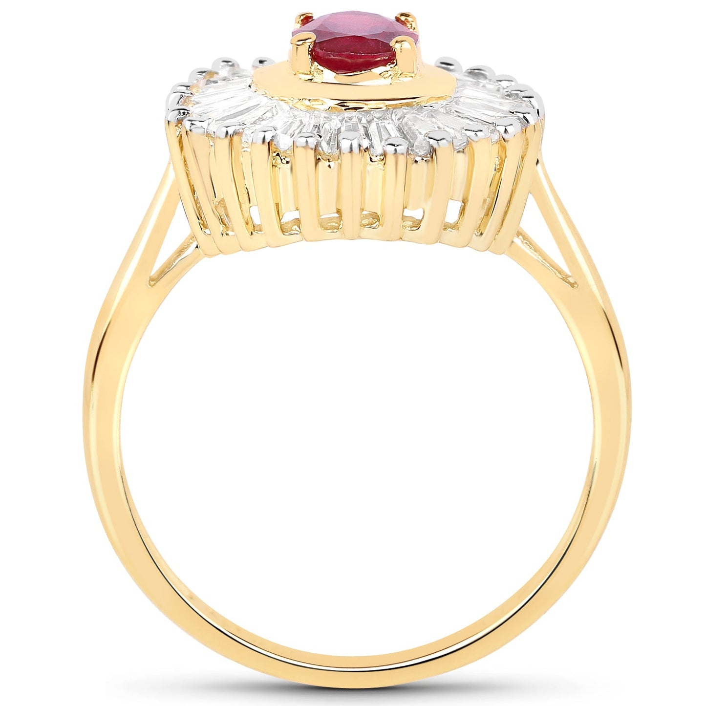 14K Yellow Gold Plated Ruby and White Topaz Cocktail Ring