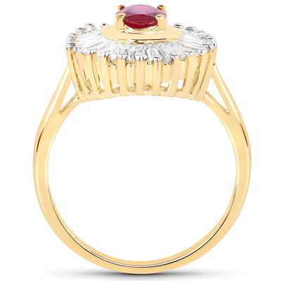 14K Yellow Gold Plated Ruby and White Topaz Cocktail Ring