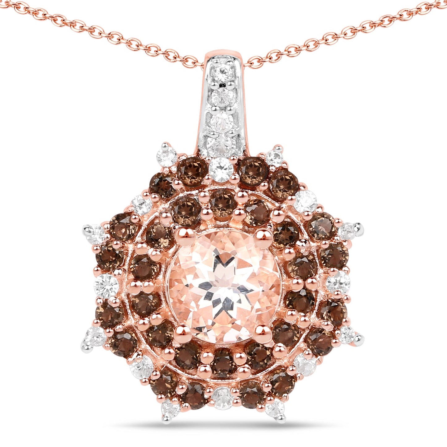 Pendentif en Morganite et Quartz Fumé Plaqué Or Rose 18K