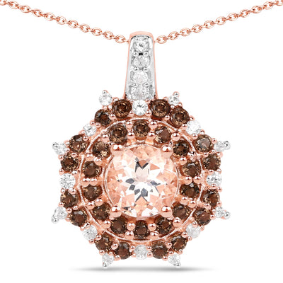 18K Rose Gold Plated Morganite & Smoky Quartz Pendant