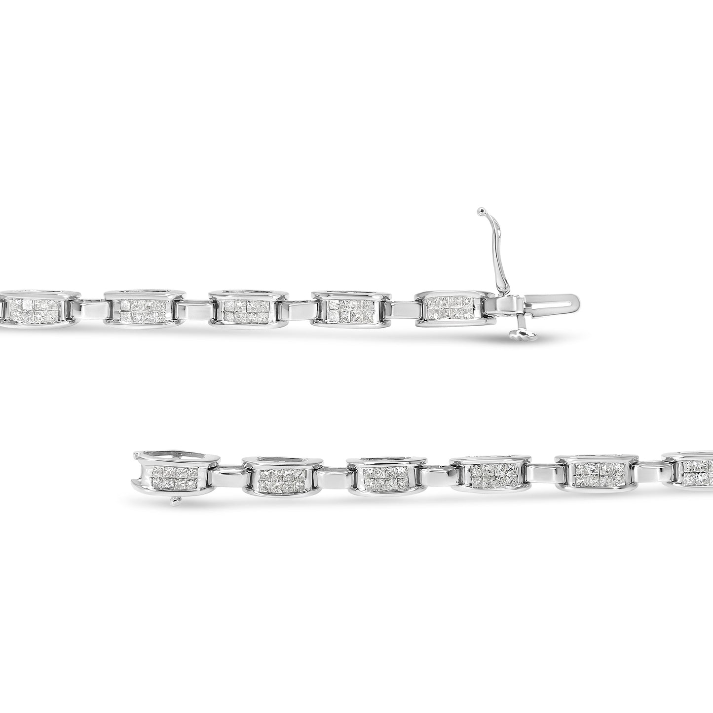 14K White Gold Princess Cut Invisible Set Diamond Bracelet - 7.25"