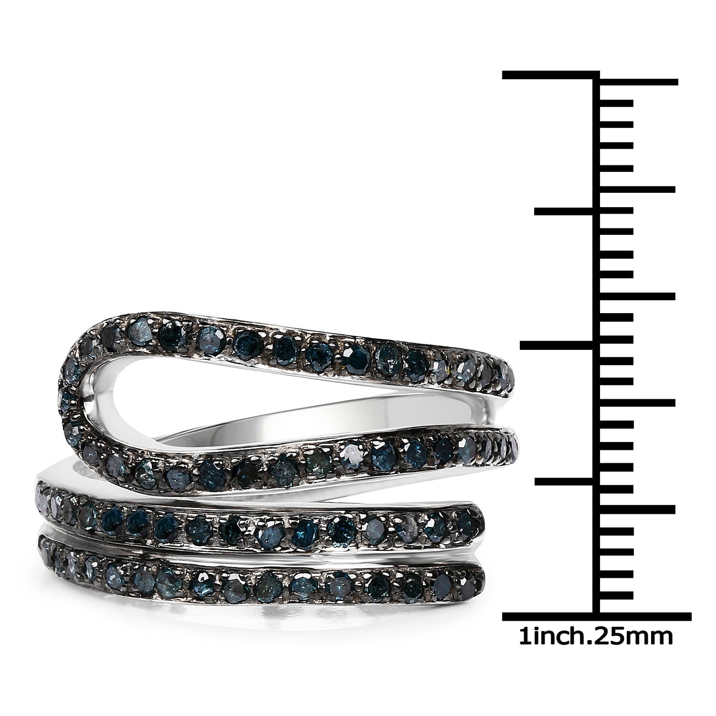 Bague Bypass en Argent Sterling avec Diamant Bleu de 0,83 Carat