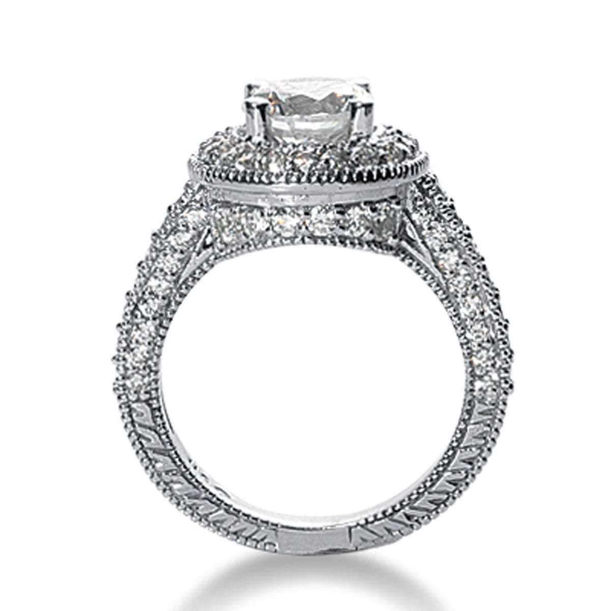 Monture semi-montée en diamant halo vintage en or blanc 14k
