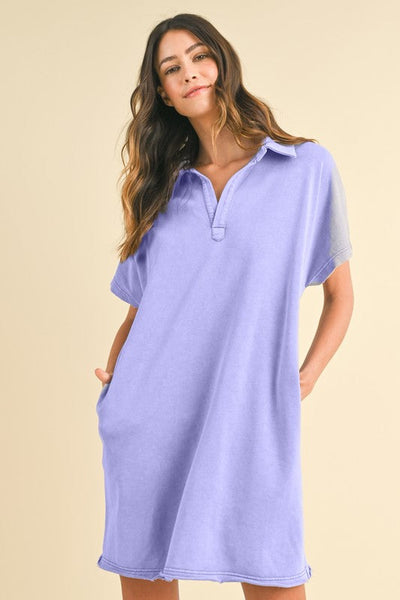 Robe décontractée classique à manches courtes bleu violet pour femmes