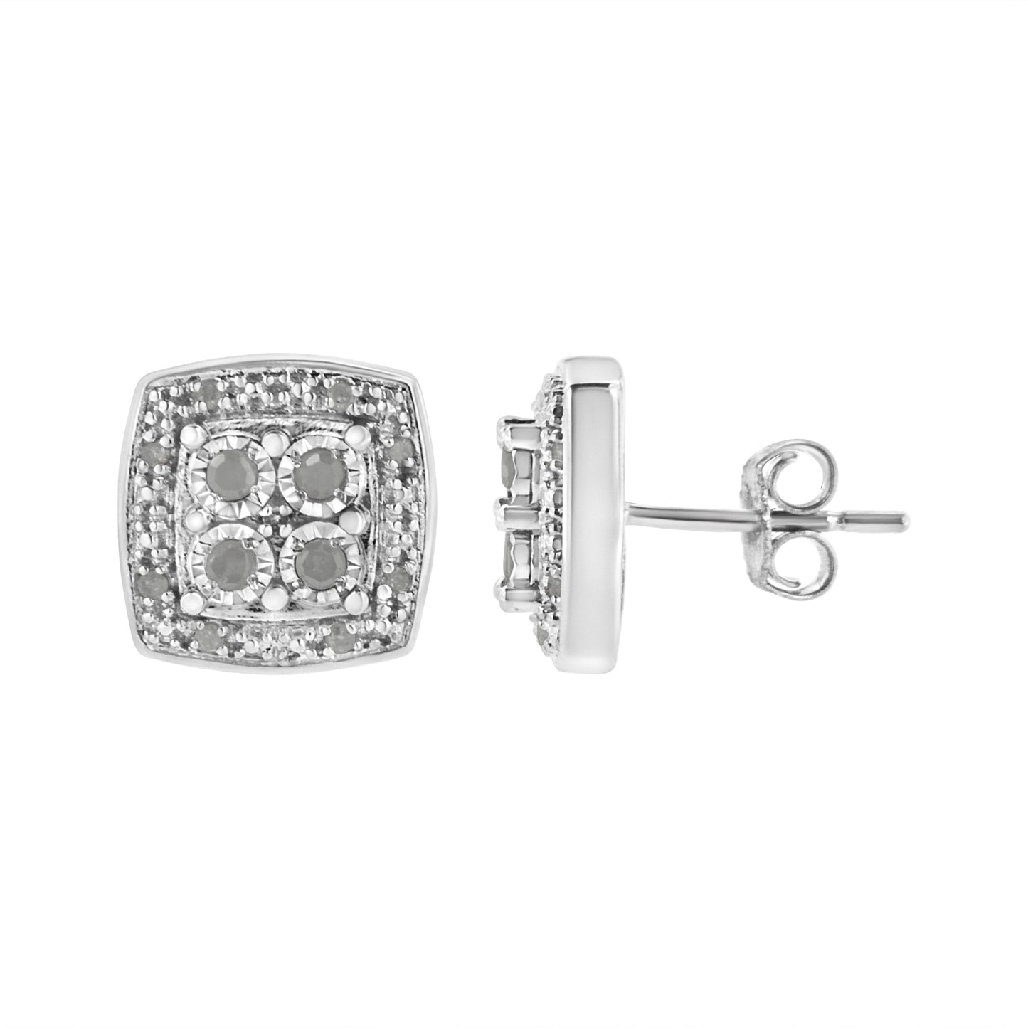 Boucles d'oreilles carrées en diamant en argent sterling .925
