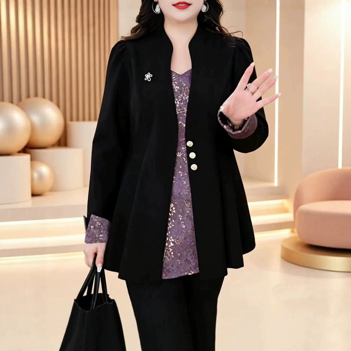 Manteau noir élégant ajusté pour un style quotidien