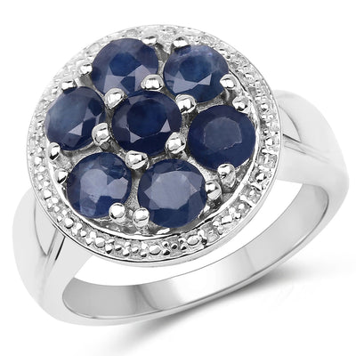 2.10 Carat Blue Sapphire Sterling Silver Engagement Ring