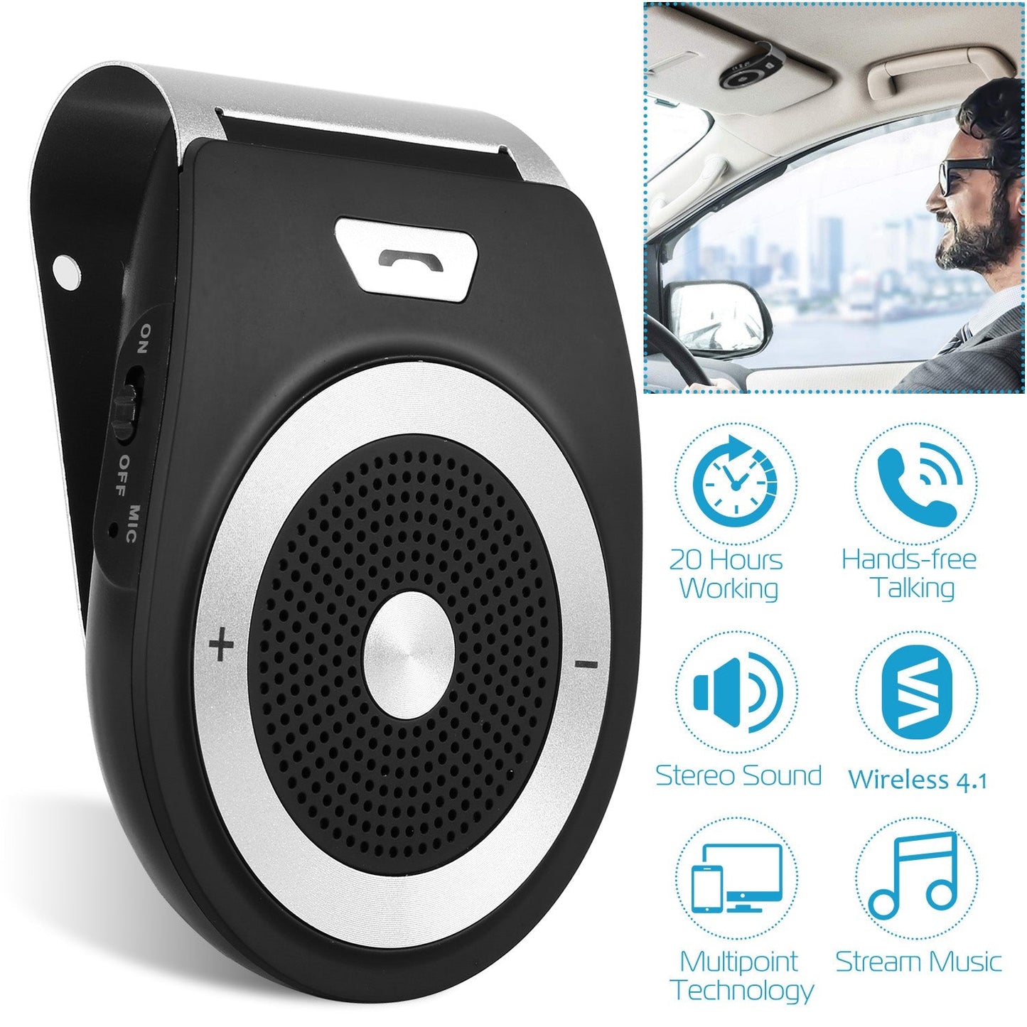 Gbruno Car Wireless Speakerphone - Hands-Free Calling & Music
