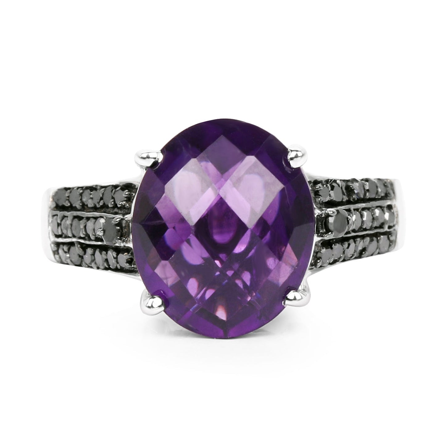 3.96 Carat Amethyst & Black Diamond Sterling Silver Ring