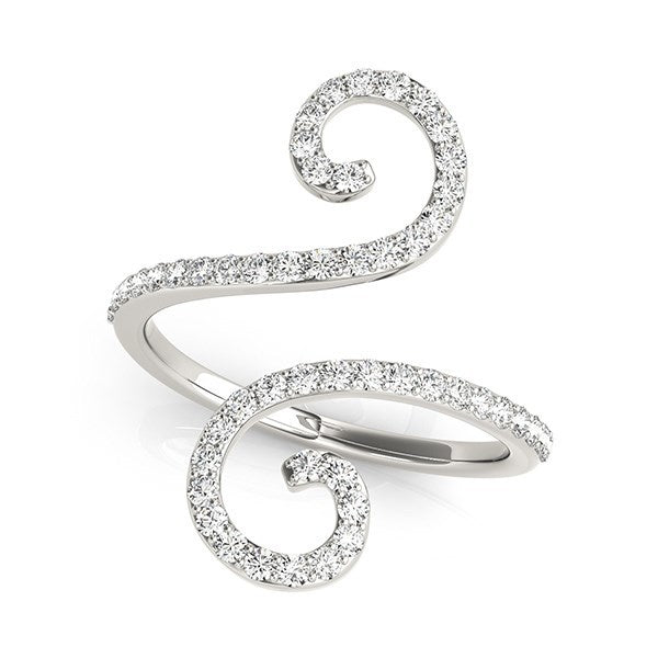 14k White Gold Diamond Open Flourish Style Engagement Ring