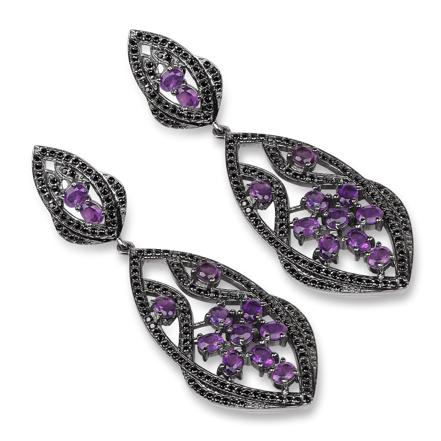 5.74 Carat Genuine Amethyst and Black Spinel Earrings