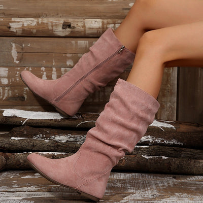 Botas Planas de Suede con Cremallera Lateral para Otoño e Invierno
