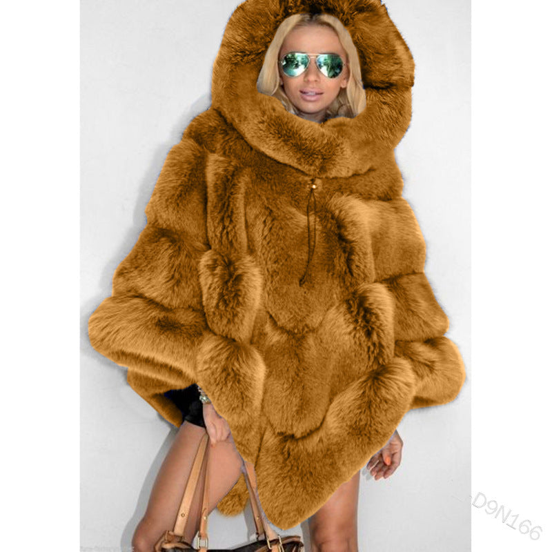 Elegant Hooded Faux Fur Patchwork Cape for Women