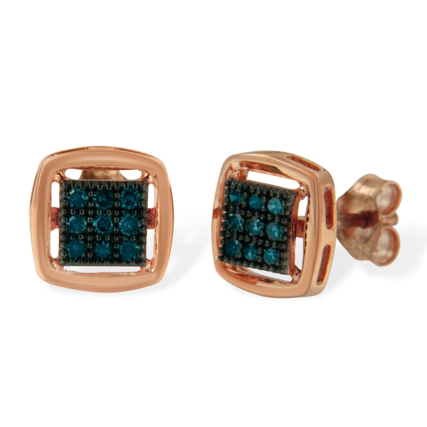 Boucles d'oreilles en argent sterling plaqué rose avec diamants bleus