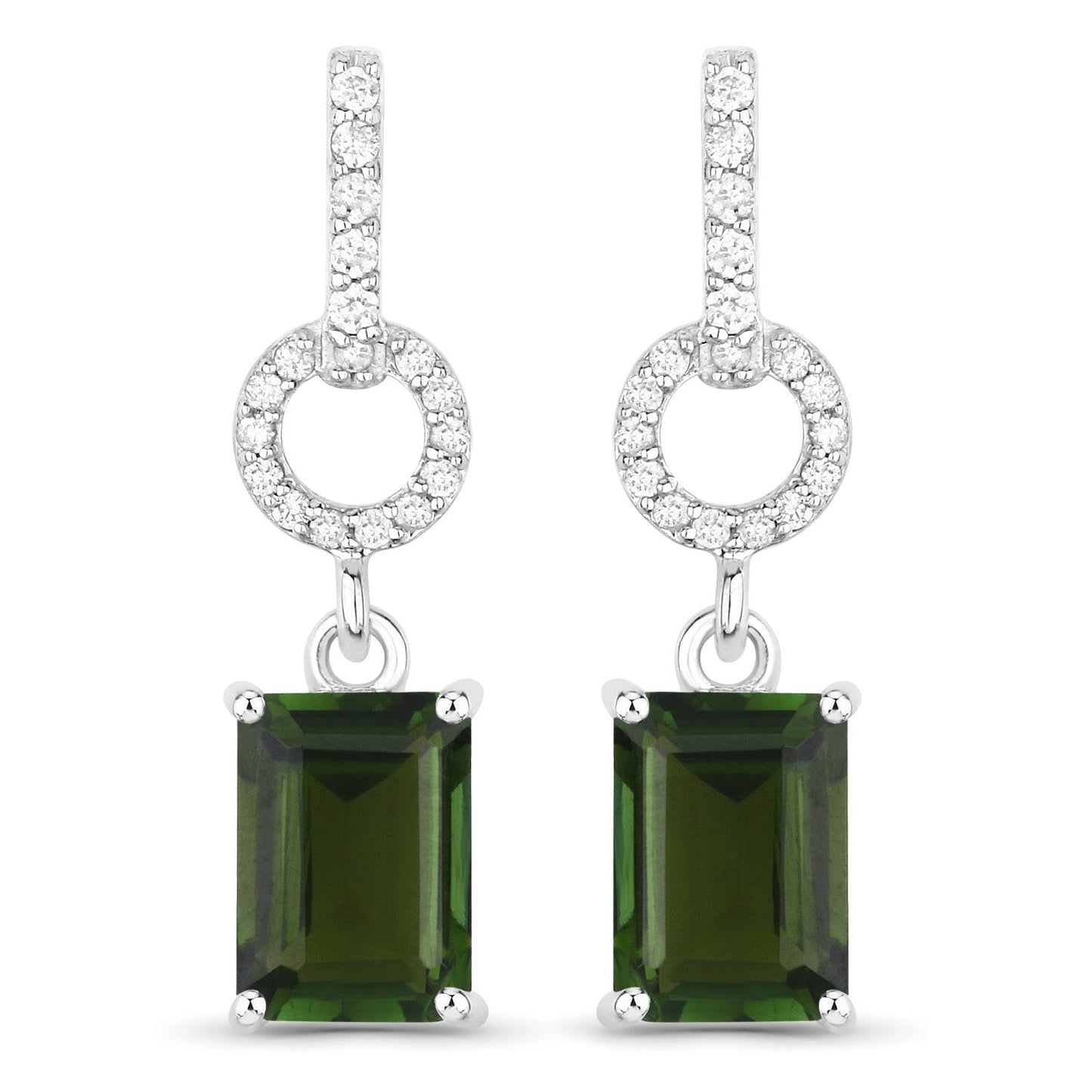 Pendientes de 2.28 quilates de turmalina verde y diamante en oro blanco de 14 quilates