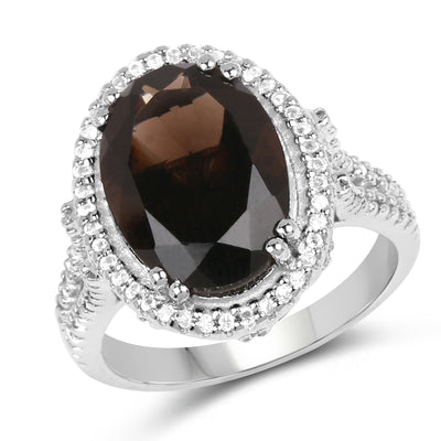 5.80 Carat Smoky Quartz & White Topaz Sterling Silver Ring