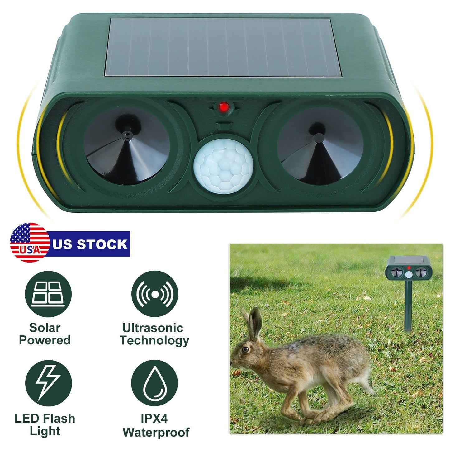Répulseur Ultrasonique Solaire Gbruno pour Espaces Extérieurs