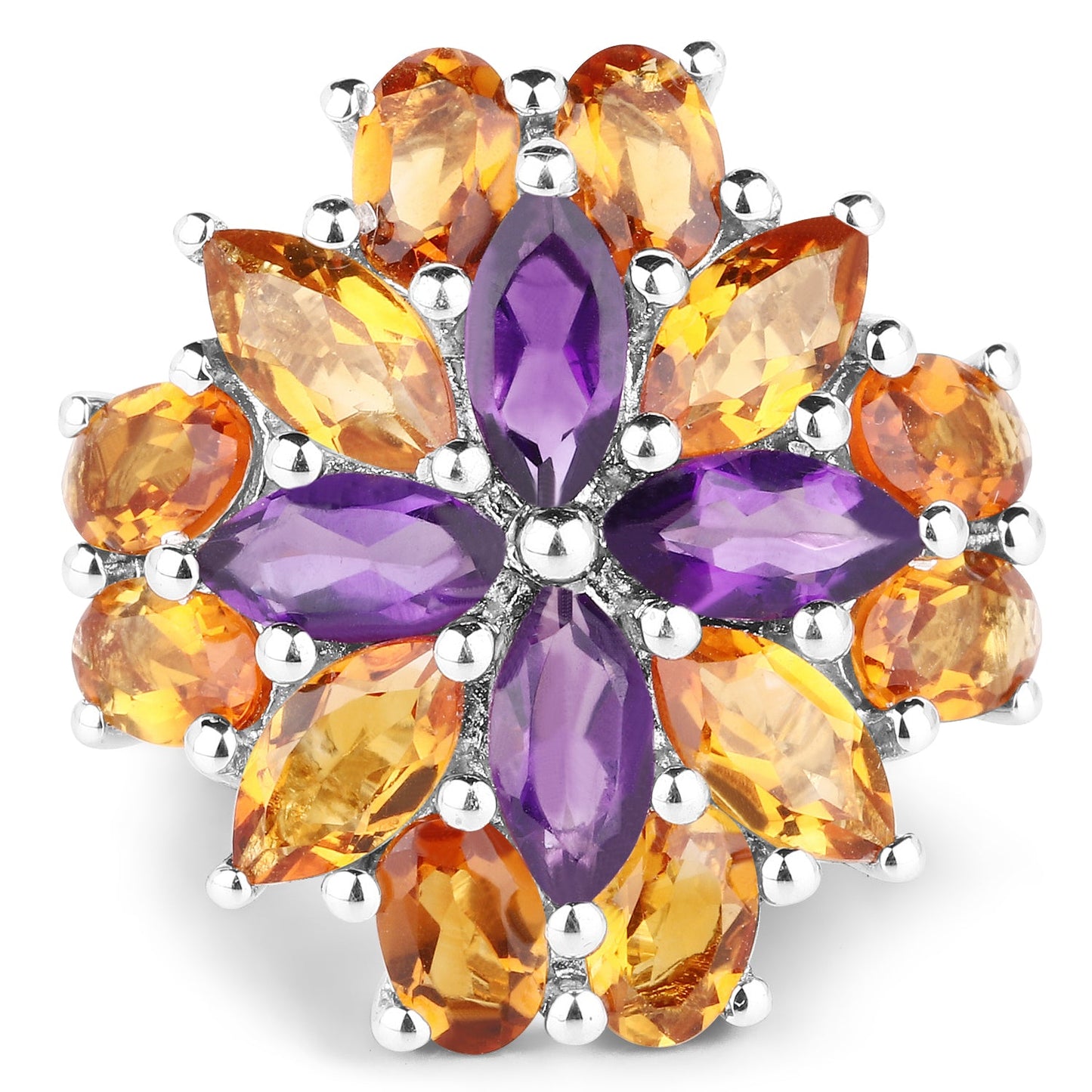 Bague en argent sterling avec améthyste de 7,96 carats et citrine de Madeira