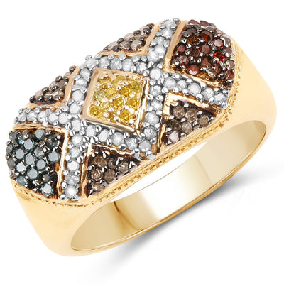 Bague Cluster Multi Diamants Plaquée Or Jaune 14K