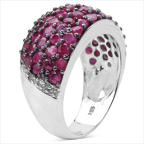 3.58 Carat Genuine Ruby & White Diamond Sterling Silver Ring
