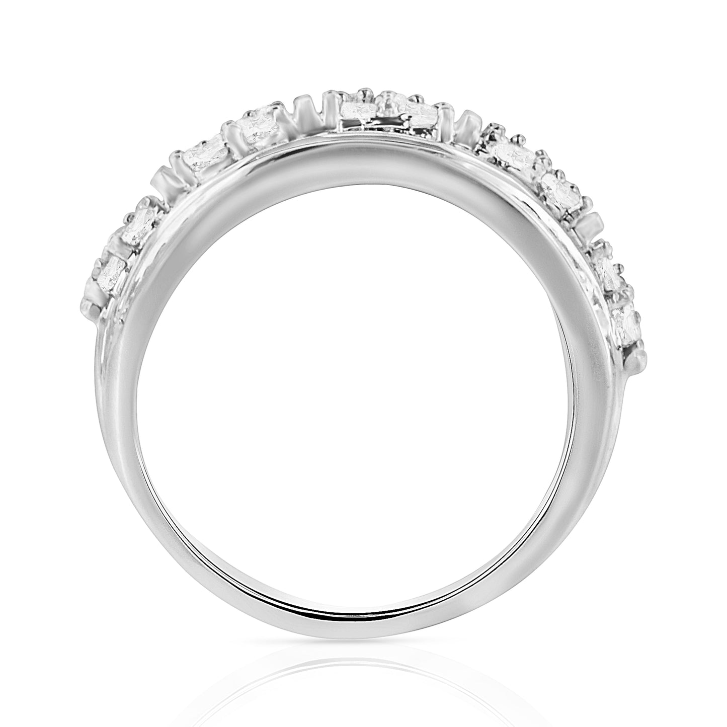 Anillo de cóctel de diamantes de múltiples filas de plata esterlina .925 - Talla 7
