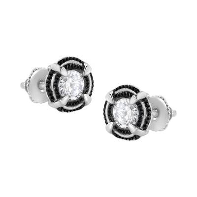 Black Rhodium Plated Sterling Silver Diamond Halo Stud Earrings