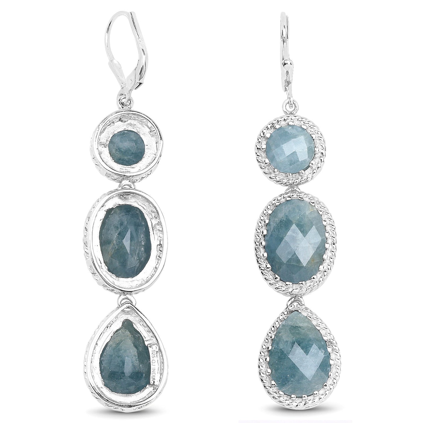 Boucles d'oreilles en argent sterling avec aquamarine laiteux de 21,32 carats