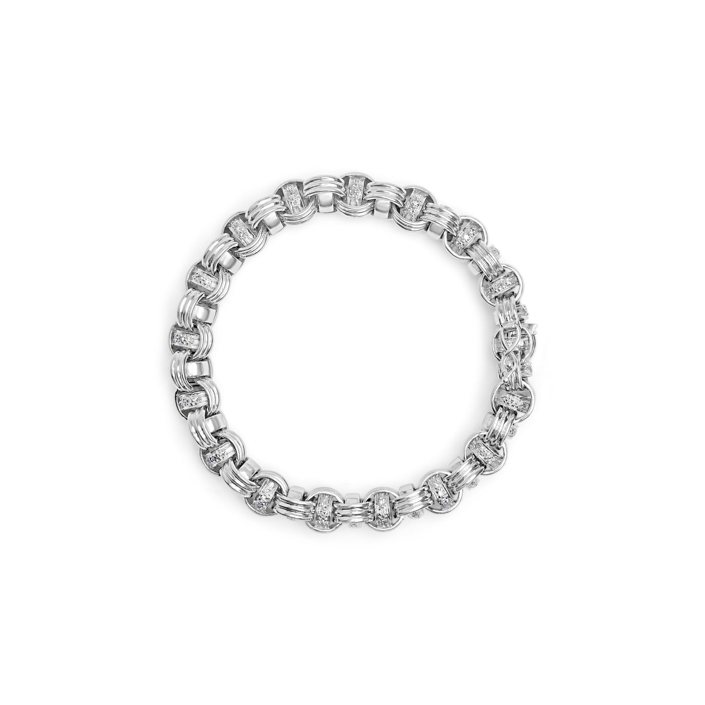 Bracelet en or blanc 14K avec diamants en maillons byzantins - 7 pouces