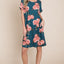 Vestido corto de camiseta con cuello redondo floral y bolsillos para mujeres