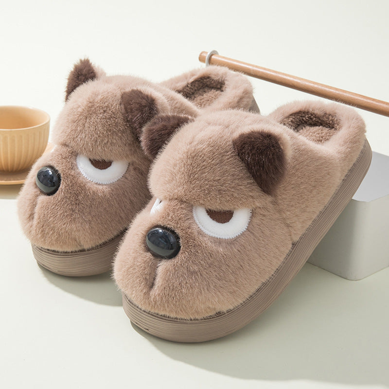 Warm and Cute Puppy Platform Non-Slip Cotton Slippers