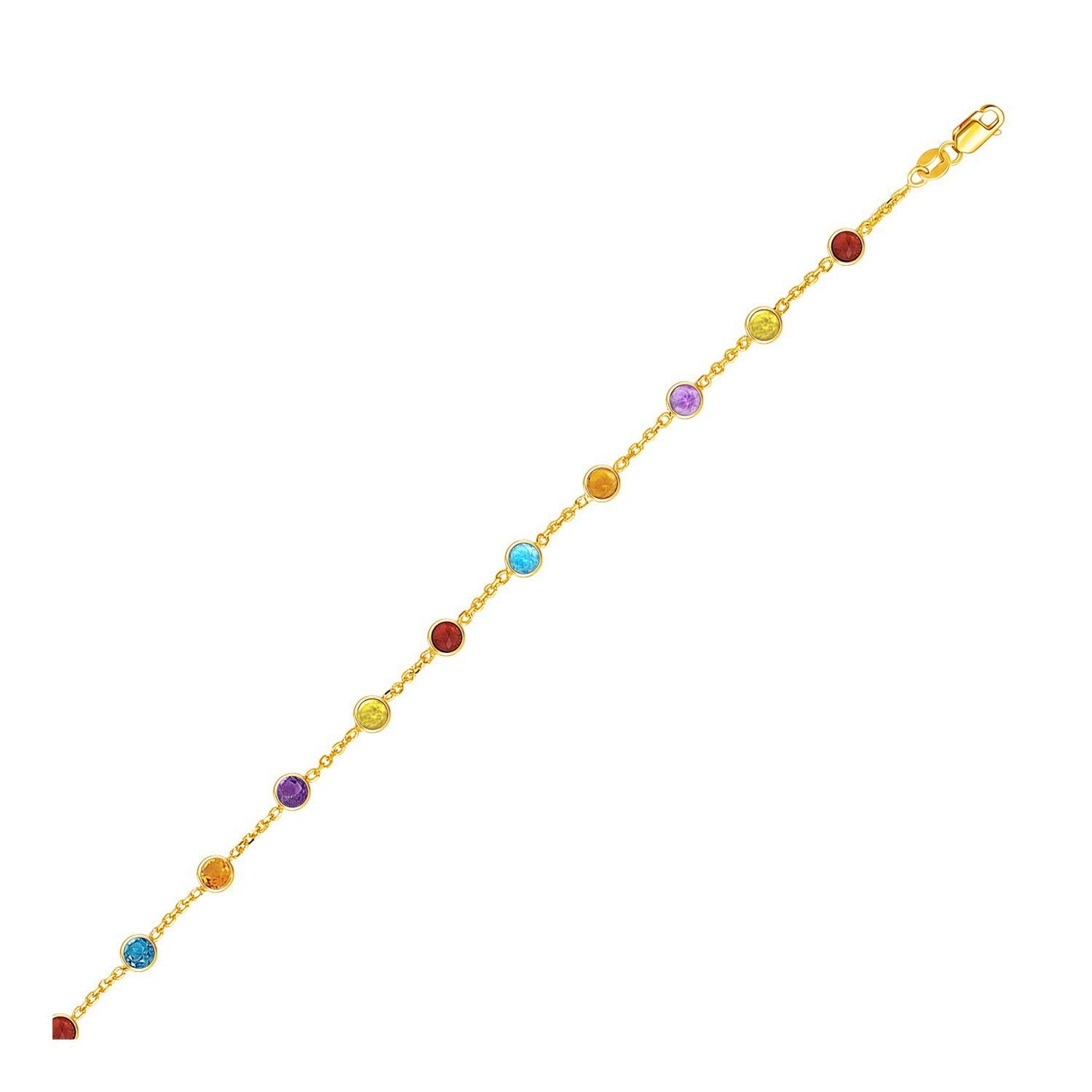 Tobillo de Cable de Oro Amarillo de 14k con Estaciones Multicolores
