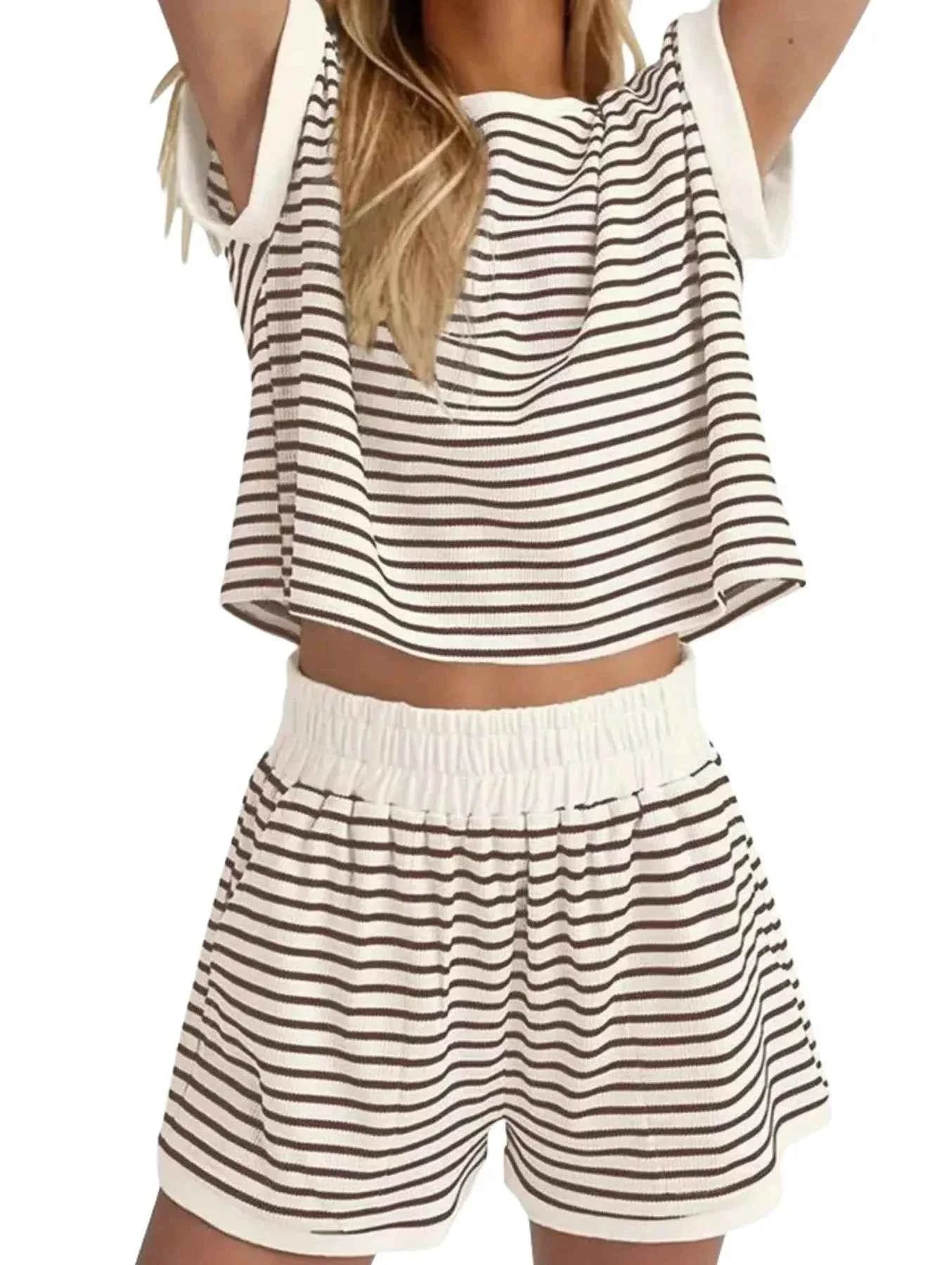 Striped Chic Plus Size Top & Shorts Set