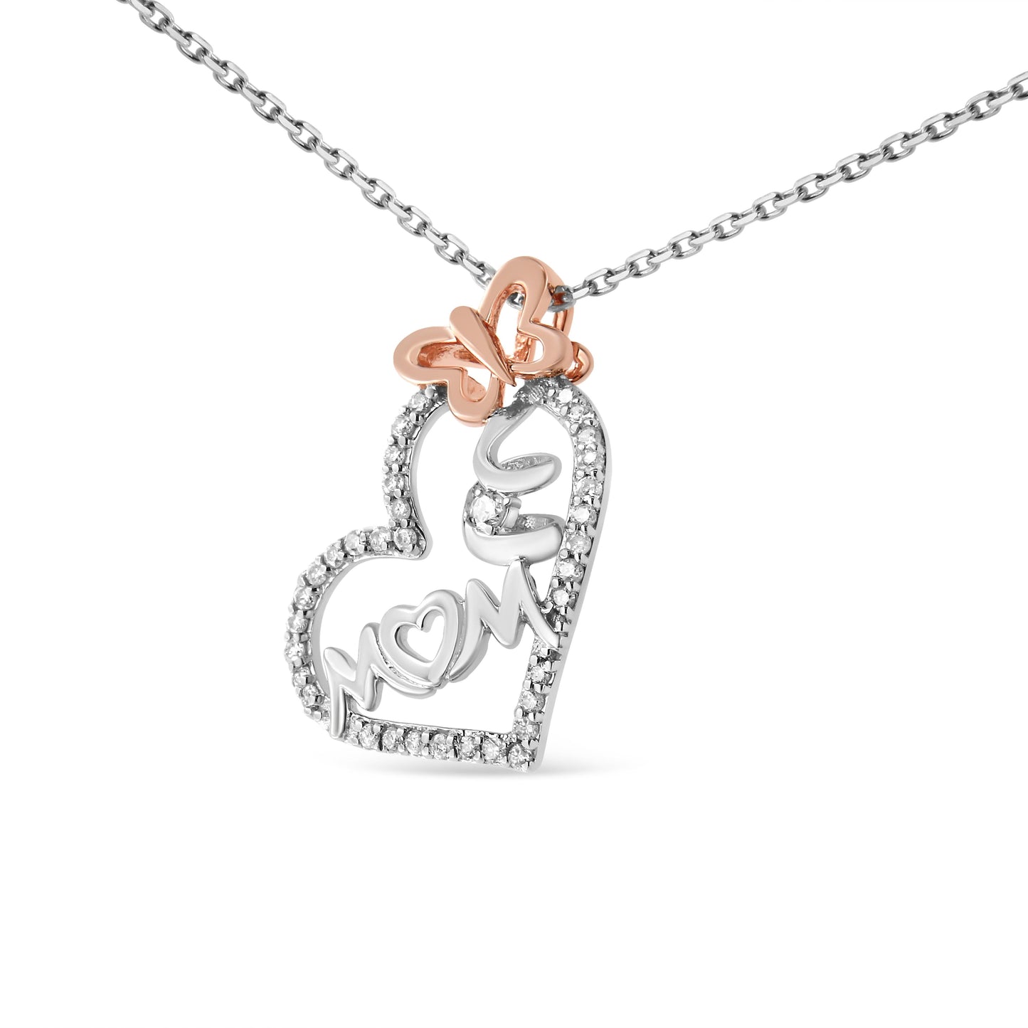 Collar de Pendiente en Forma de Corazón "Mamá" de Diamante en Plata Esterlina .925 de Dos Tonos